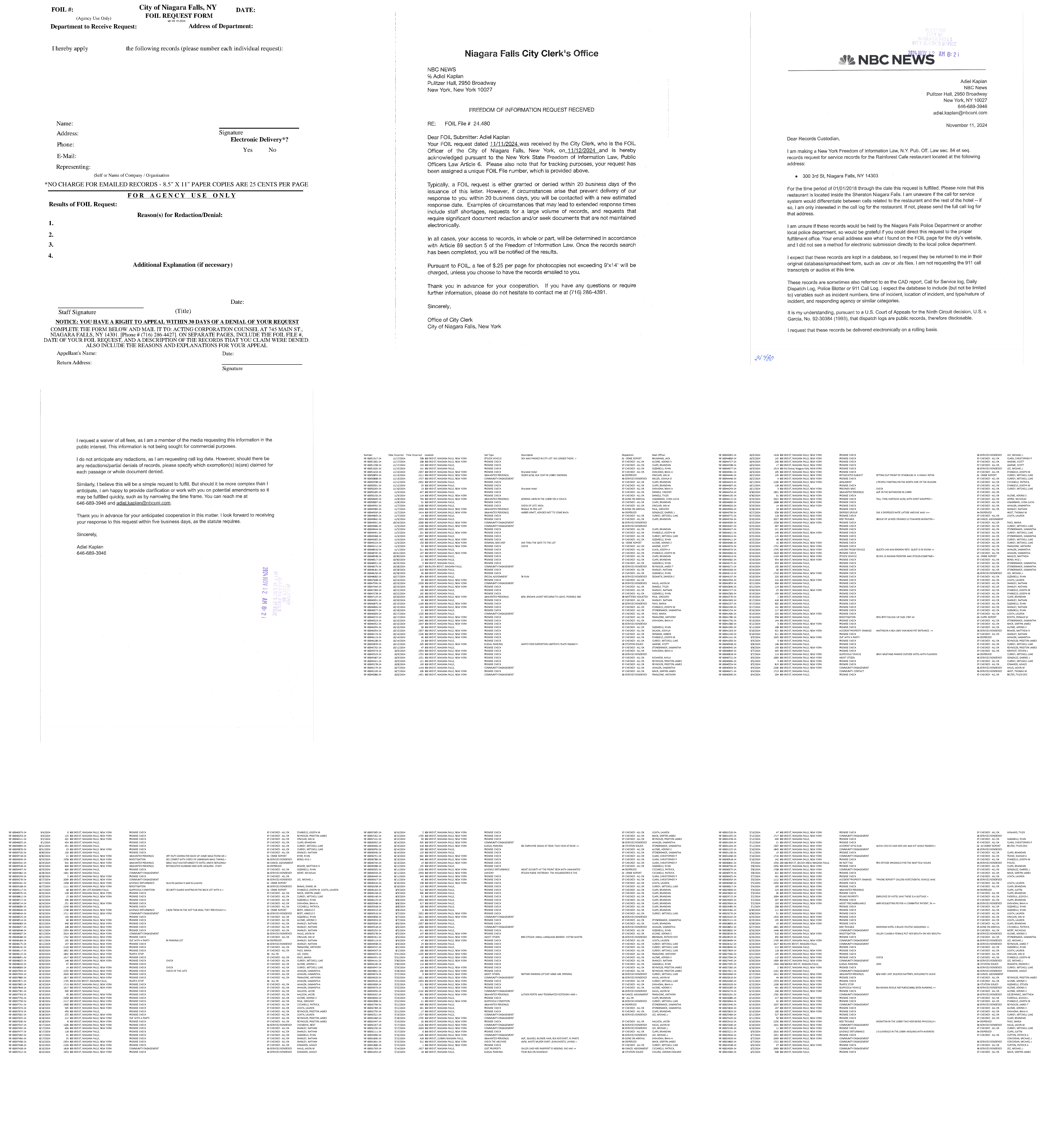 A 43-page borderless call log (with animals)